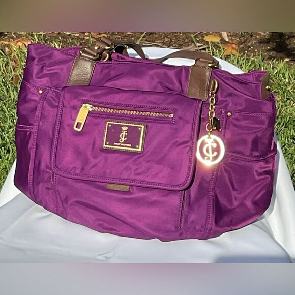 Juicy Couture Vintage Purple Nylon Tote Bag Gold Accents Multiple Compartments! - Picture 4 of 14